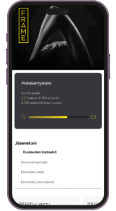 Frame jäsenen aloitussivu mobiili